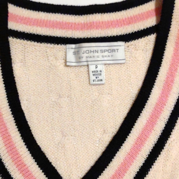 St John Marie Gray Sweater Cable Cream V Neck  Petite VTG Authentic - Picture 3 of 8